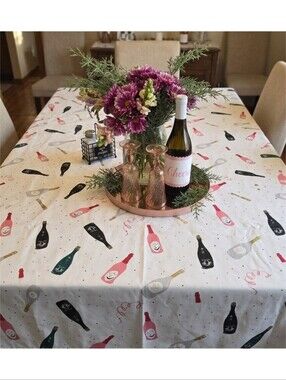 Kate Spade Rectangular Champagne Bottles Tablecloth White 59" × 84"